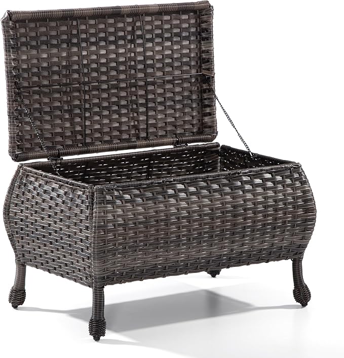 Outdoor Wicker Coffee Table - Patio PE Rattan Coffee Table with Storage Room Suitable for Patio Deck Garden Porch, Brown
