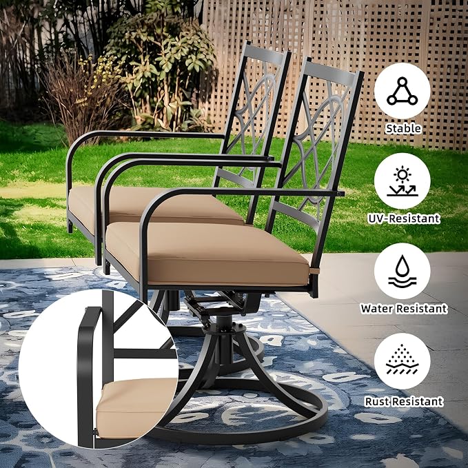 8 Piece Patio Dining Set Outdoor Furniture Set, Rectangular Metal Patio Dining Table with Umbrella Hole & 9FT Patio Umbrella 6 Swivel Dining Chairs for Garden Lawn Yard