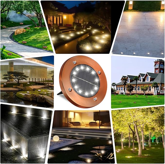 HOFLYW HOFLY Outdoor In-Ground Solar Landscape Lights - 8 Pack, 12 LED, White Light for Pathway, Yard, Patio, Walkway