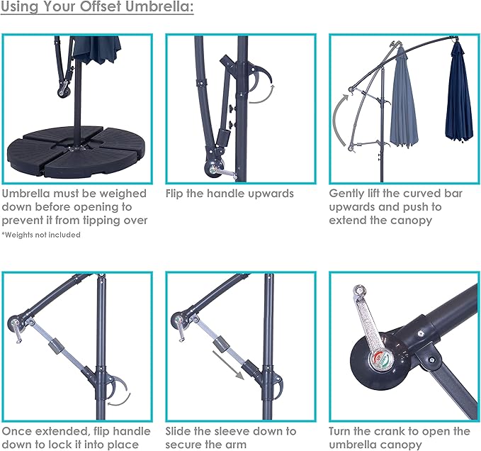 Sunnydaze 10' Solar Offset Patio Umbrella - Solar Cantilever Umbrella Outdoor with LED Lights - Polyester Shade, Air Vent, & Cross Base