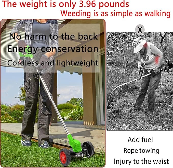 Electric Weed Wacker 21V Electric Weed Cordless Eater with 2pcs Batteries and 3 Types Blades&Auxiliary Wheel Weed Trimmer Lightweight 3 in 1 Stringless Grass Trimmer Edger/Brush Cutter for Lawn