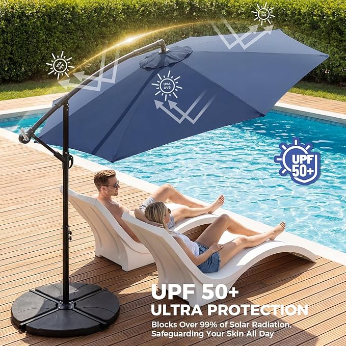 VOWNER Offset Patio Umbrella, Cantilever Outdoor Umbrellas with Easy Tilt Adjustment, UV Protection Sun Shade with Smooth Crank for Poolside, Garden, Backyard