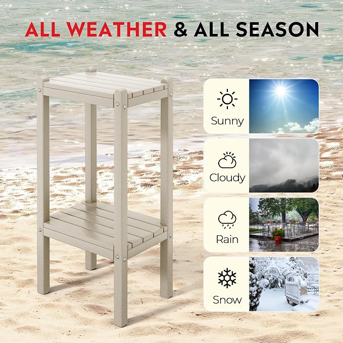 Costaelm Paradise 36"" Outdoor Adirondack HDPE 2-Tier Patio Side Table, Sand, COS02991