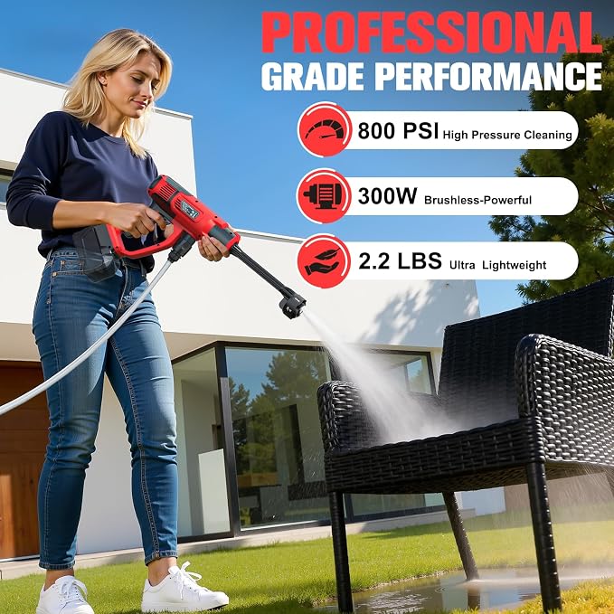 DIYtoolifz Cleaning Tool Compatible with Milwaukee 18V Battery, 2.2LBS, with 16.4ft Hose & 6-in-1 Nozzle + Attachment for Car, Patio, Fence (Battery not Included, Tool Only)