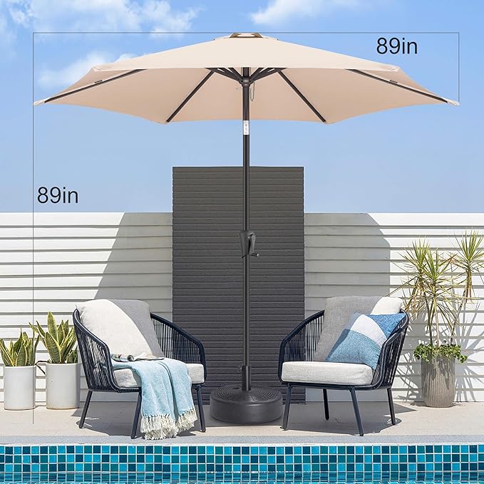 7.5ft Outdoor Patio Umbrella - Table Umbrella Waterproof UV Protection, Sombrillas de Patio with Push Button Tilt, Sun Umbrella for Pool, Porch, Garden, Deck, Backyard (Beige)