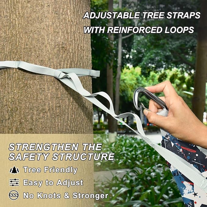 Camping Hammock Outdoor Hammocks for Outside Grunge White Blue Stars Beach Trees Portable Lightweight with Pockets Tree Straps Indoor