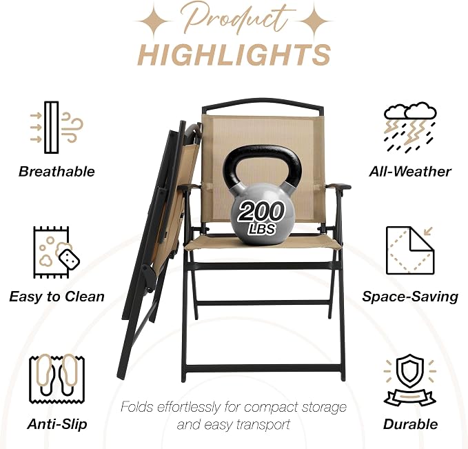 6-Piece Outdoor Patio Furniture Set for 4, Patio Table and Chairs Set with Umbrella, All-Weather Steel Frame & Glass Top Dining Table Set for Backyard, Lawn - Tan