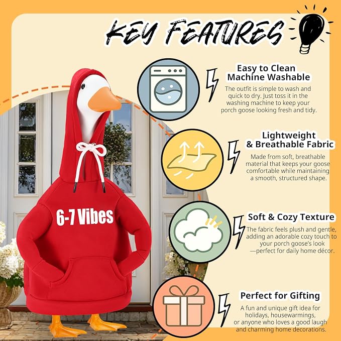 Porch Goose Hoodie Outfits for 23 Inch Porch Goose & Duck Statues, Classic Hoodie Goose Clothes for Concrete Geese, Funny and Inspirational Goose for Front Porch Garden Yard Decor