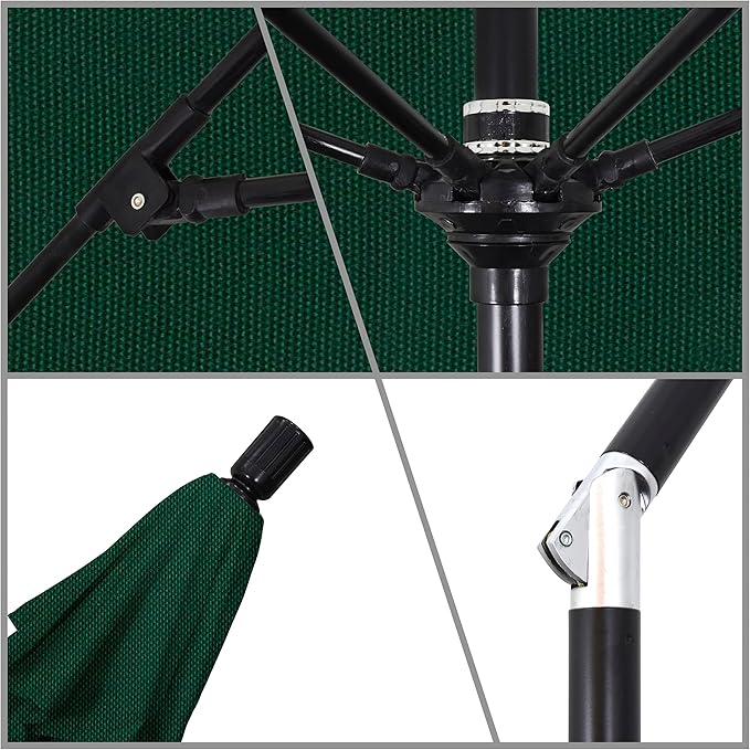 California Umbrella 11Ft Fiberglass Rib Patio Umbrella, Hand-Crank, Tilt-Collar, Black Frame, Solution Dyed Hunter Green Fabric