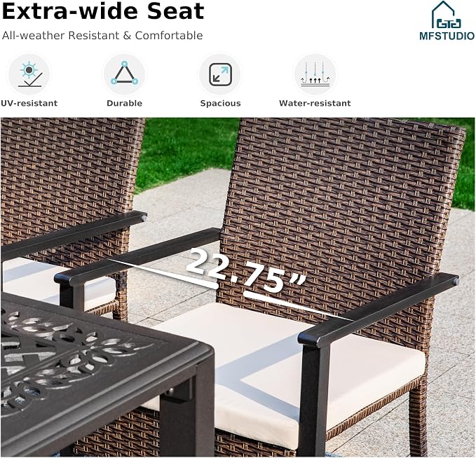 MFSTUDIO 7 Pieces Outdoor Dining Sets for 6, Rectangular Metal Dining Table & Wicker Chairs, Patio Table and Chairs Dining Furniture for Deck, Yard, Porch