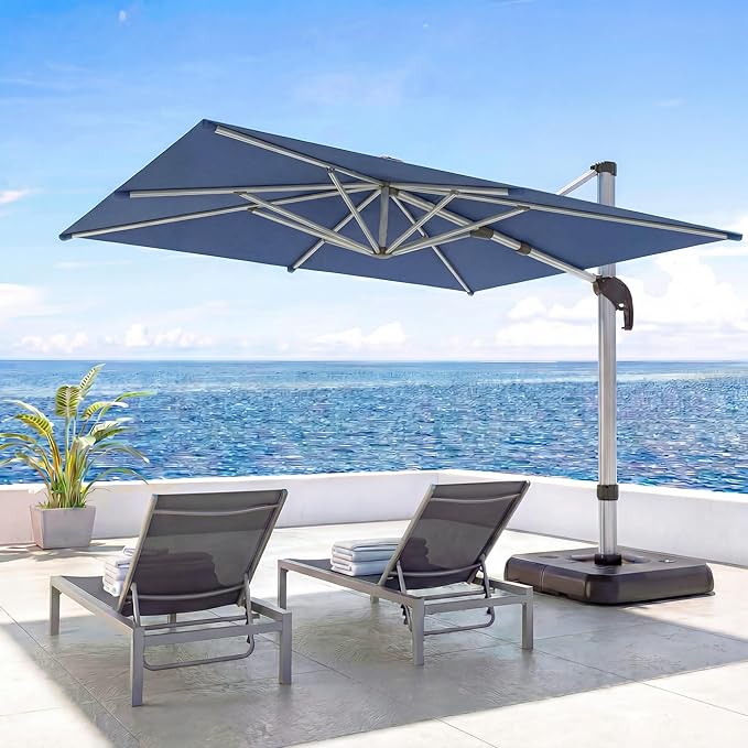LAUSAINT HOME Cantilever Patio Umbrella, 360° Rotating Offset Umbrella with Aluminum Frame, Large Square Sunshade for Backyard, Pool, Deck, Lawn (Square, Khaki)