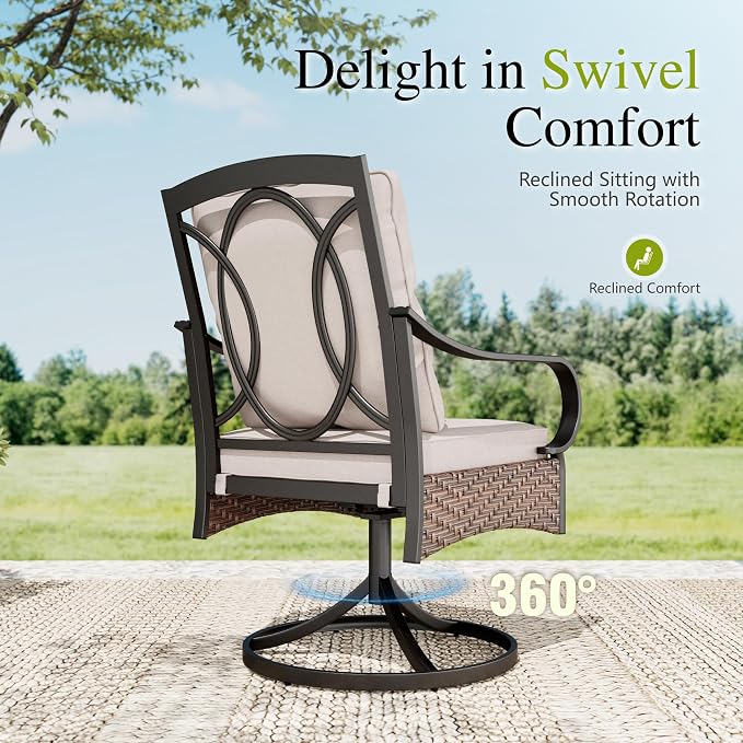 Sophia & William Patio Table and Chairs with 13ft Double-Sided Umbrella, 8 Piece Outdoor Dining Furniture Set with 6 Padded Patio Swivel Dining Chairs, 1 Rectangular Metal Patio Table & 1 Umbrella