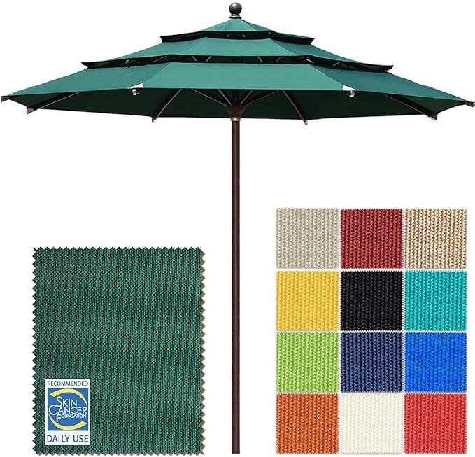 EliteShade USA 10-Year-Non-Fading 11ft 3-Tier Market Patio Umbrella, Commercial Grade Outdoor Table Umbrella with Cylinder Push-Up, Windproof & UPF 50+ UV Protection, Heavy Duty Ventilation for Garden, Deck, Pool, Backyard, Beach & Bistro, Forest Green