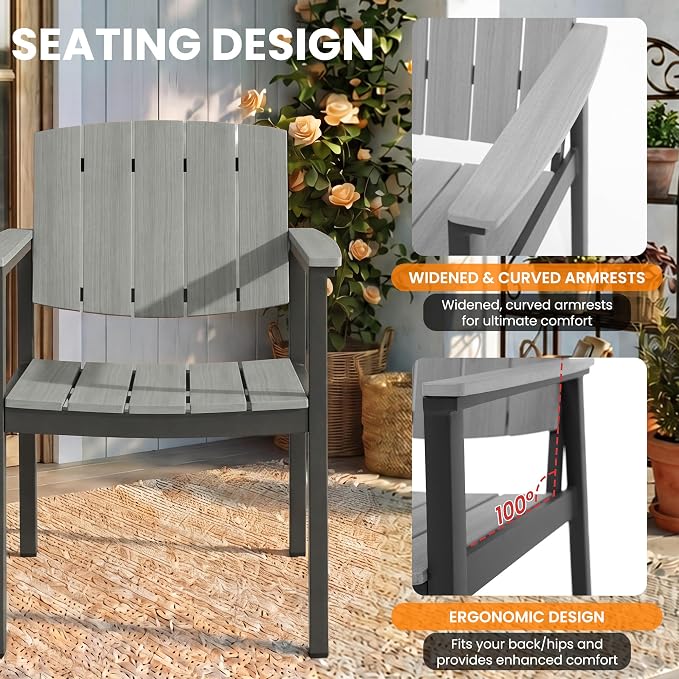 Outdoor Dining Sets Patio Table and Chairs Set 7-Piece, Aluminum Frame HDPS Faux Wood, All Weather Patio Dining Set with Umbrella Hole for Garden Backyard Poolside Grey