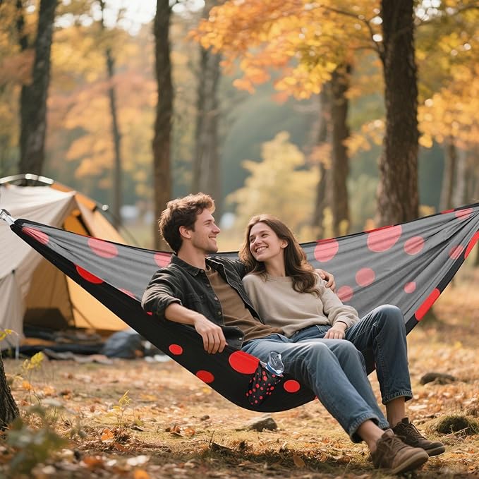 Red Irregular Dots 330lb Capacity Hammocks with Tree Straps Fabric Hammock for Camping Travel Accessories Base para hamacas para adultos