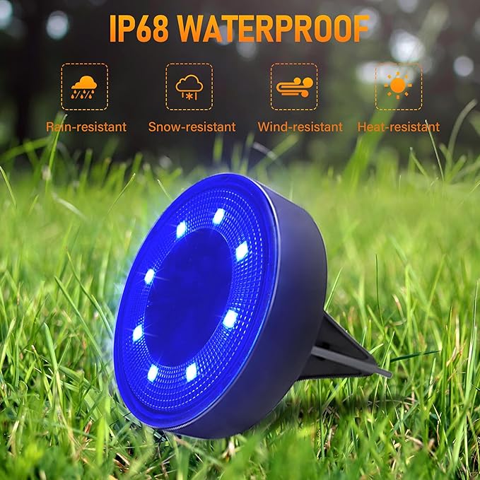 Siatom Solar Ground Lights 8 Pack, IP68 Waterproof Solar In-Ground Light for Outdoor, Flat Landscape Lighting, Garden Disc Light for Pathway, Walkway, and Yard - 8 Pcs (Blue)