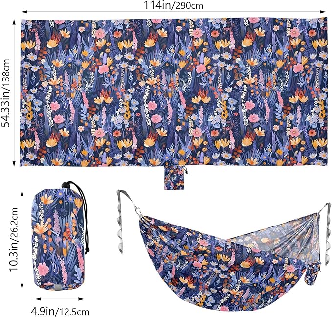 Camping Hammock Outdoor Hammocks for Outside Floral Garden Beach Trees Portable Lightweight with Pockets Tree Straps Indoor