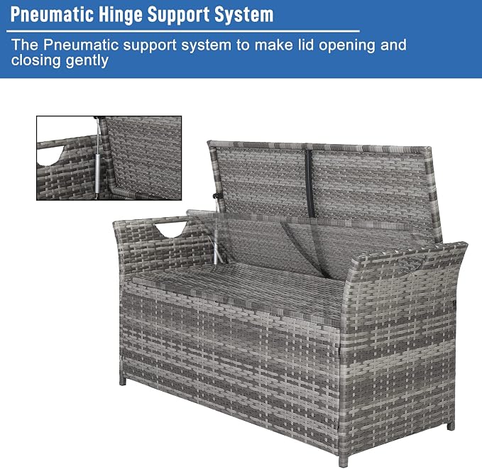 33 Gallon Outdoor Storage Box with Cushion, Patio Storage Bench Outdoor Waterproof Patio Storage Box for Lawn Porch Poolside Deck, Gray