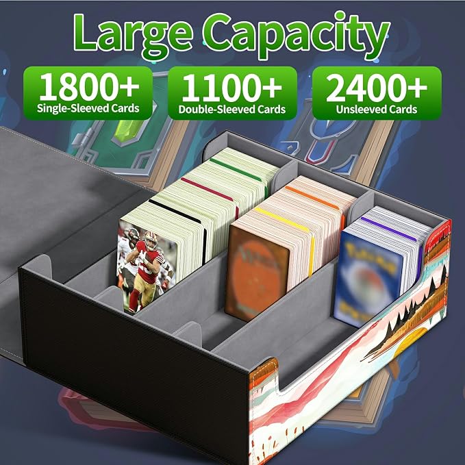 Card Deck Box for MTG, Cards Storage Box Fits 120+ Sleeved, Leather Big Size Strong Magnetic Closing Case for Board Games Magic TCG CCG Baseball Collection Women Man, Pink Range Moon