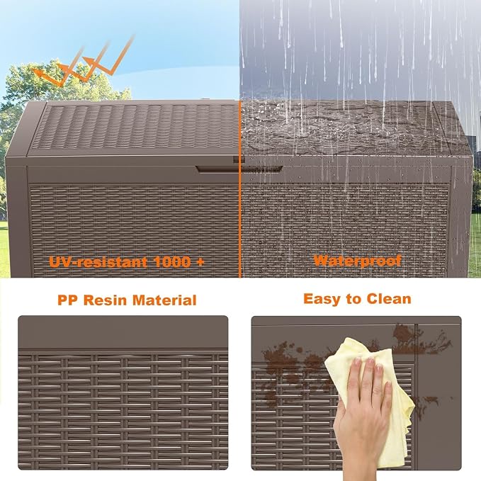 Vixzen 120 Gallon Deck Boxes Outdoor Waterproof, Resin Lockable Storage Box for Patio Cushions Storage Furniture, Garden Tools, Pool Supplies, Weatherproof and UV Resistant (Grey, 120 Gallon)