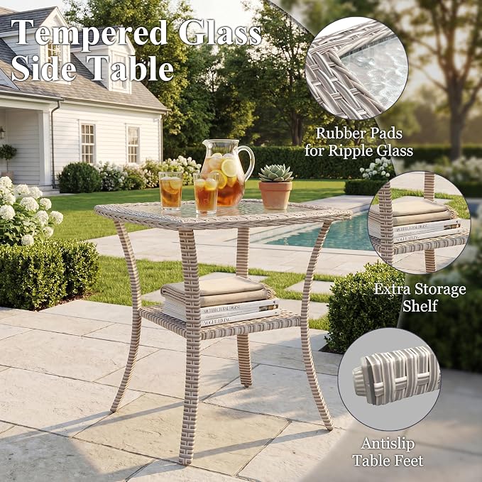 Patio Furniture Set, 17-Piece Outdoor Sectional Sofa with Swivel Rocker Chairs & 2-Layer Glass Coffee Table, Wicker Patio Conversation Set with Cyan Cushions