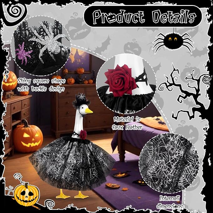 alloween Porch Goose Outfits and Goose Clothes Fits 17-23 In Statue | Black Tutu Skirt Goose Costume with Rose Necklace for Outdoor Patio Yard Lawn Party Decoration
