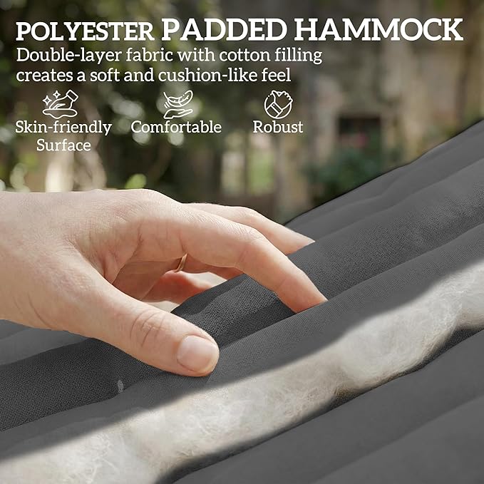 Outsunny Outdoor Hammock, 2-Person Hammock with Head Pillow and Pad, Wood Spreader Bars, 440 lbs Capacity, for Patio Yard Garden, 128" x 55", Gray