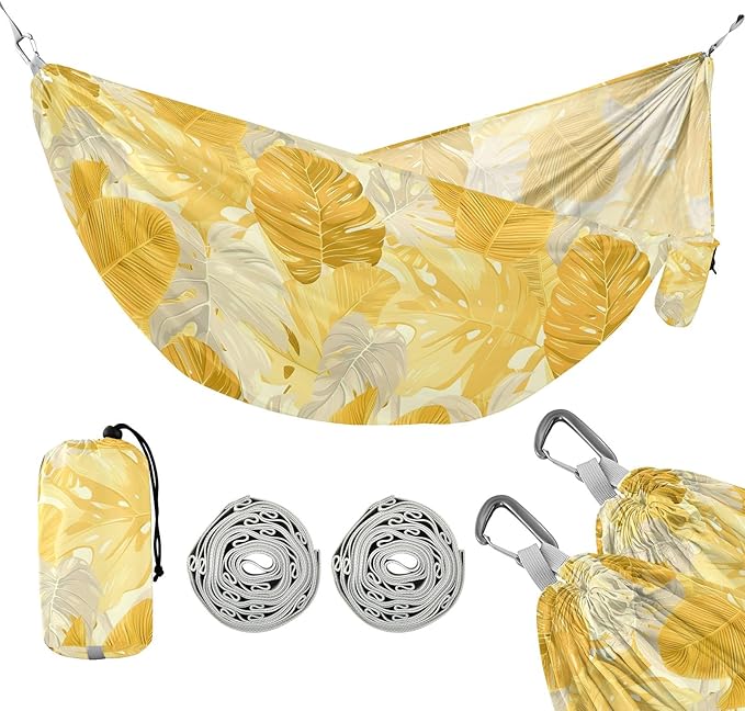 Camping Hammock Outdoor Hammocks for Outside Yellow Leaves Beach Trees Portable Lightweight with Pockets Tree Straps Indoor Small