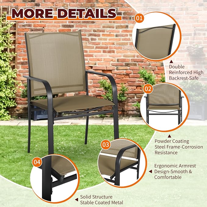 SUNCROWN 7 - Piece Outdoor Dining Set, Patio Furniture Set with 6 x Textilene Dinning Chairs and 1 Steel Slat Metal Bistro Table for Lawn Garden Backyard Deck, Brown