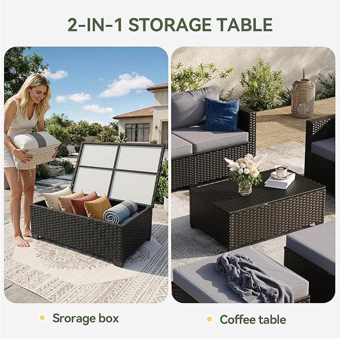 Aoxun 9 Piece Outdoor Patio Furniture Set 8 Seats, Outdoor Sectional with Thick Waterproof Cushions & Storage Coffee Table, Patio Conversation Sets for Garden,Backyard, Porch, Balcony, Deck, Gray
