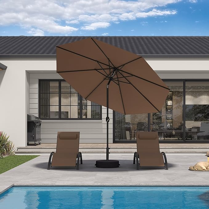 PURPLE LEAF 10' Round Patio Umbrella Outdoor Table Umbrella Aluminum Frame Market Umbrella with 8 Sturdy Ribs & Tilt for Garden Deck Lawn Pool Taupe
