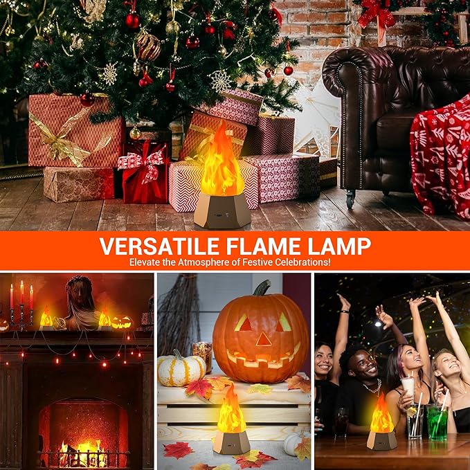 Ollcuz LED Flame Lights, Rechargeable Battery Flameless Candles, Fake Fire with Flickering Flame, LED Night Light for Kids Bedroom Outdoor Camping Party Bar Table Christmas Decorations, 2 Pack