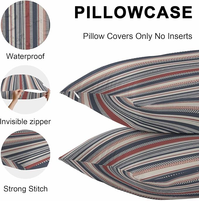 Red Blue Beige Outdoor Pillow Covers 16x16 Inch Throw Pillow Covers Set of 2 Waterproof Decorative Pillow Cases Boho Retro Colorful Abstract Striped Cushion Covers for Patio Furniture Garden Couch