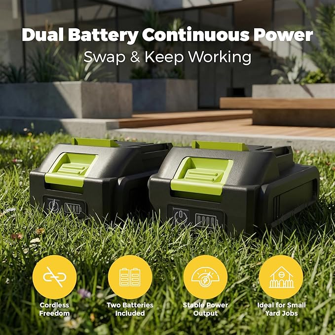 21V Lightweight Electric Weed Eater: All-in-One Cordless String Trimmer Brush Cutter with 2Pack 2.0ah Battery Powered Weed Wacker Set for Small Garden and Yard Lawn Edger Branches Tool for Homeowners