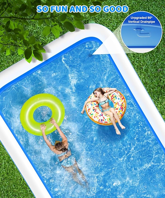 Large Inflatable Pool - 130"×72"×22" Blow Up Pool for Adults and Childrens with Electric Pump, Swimming Pool for Backyard, Summer Water Party, Outdoor, Garden