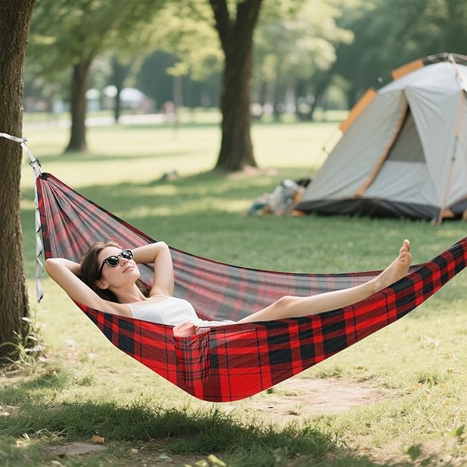 Vintage Buffalo Plaid Checked Red 330lb Capacity Hammocks with Hanging Ropree Hammock for Indoor Outdoor Patio hamaca con soporte para adultos