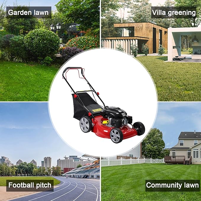 3 in 1 Gas Lawn Mower Self Propelled,141 OHV Engine with Air Cooling, 20" Steel Deck, 8-Level Height Adjustment, 50L Grass Tank, Foldable Design Red