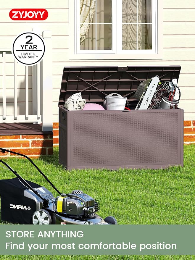 ZYJOYY 100 Gallon Waterproof Large Resin Deck Box, Indoor Outdoor Storage Box Lockabe, Outdoor Organization & Storage Deck Box with Lid for Patio Cushions, Garden Tools, UV Resistant