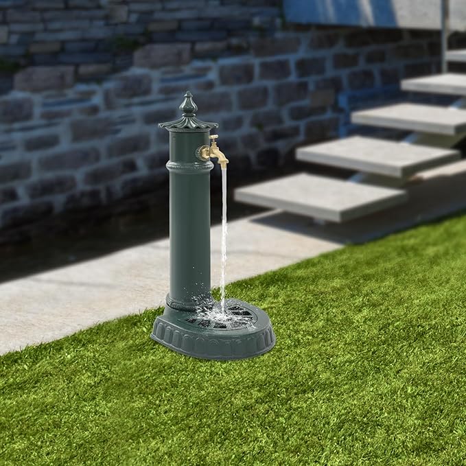 Cast Iron Outdoor Water Column with Faucet, Freestanding Floor Mounted Hydrant Water Tap, Decorative Fountain with Faucet Water Column for Garden Farm Backyard (Blackish Green Color)