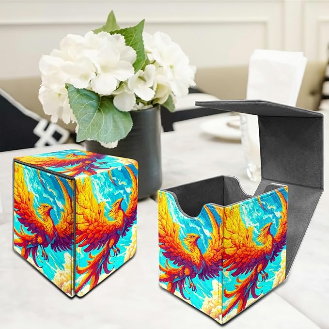 Deck Box for MTG, Cards Storage Box Fits 120+ Sleeved, Leather Medium Size Strong Magnetic Closing Card Case for Board Games Magic TCG CCG Baseball Collection, Flamingo Sky