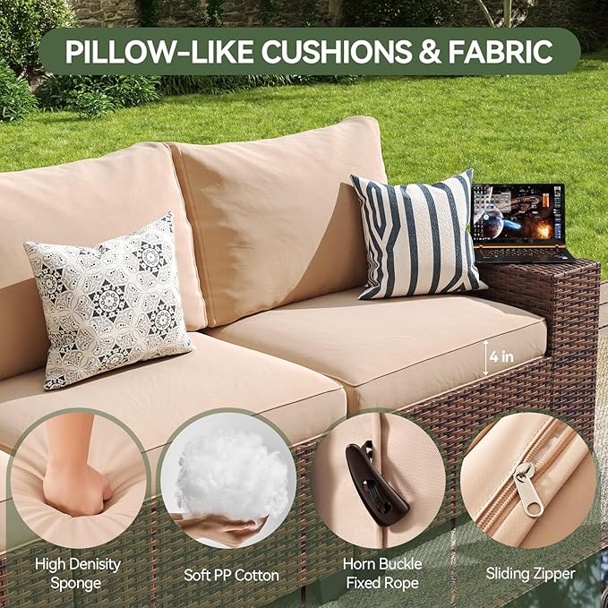 Aoxun Patio Fruniture Sets, Wicker Outdoor Patio Furniture Set with 4 in Thick Cushions and Widen Armrests, All-Weather Outdoor Sectional for Backyard, Garden and Poolside (Waterproof Cover Included)
