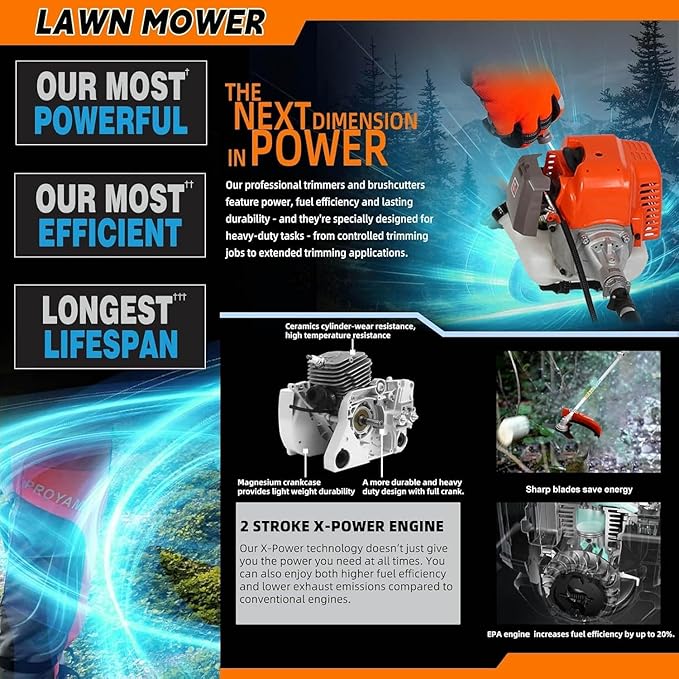 52cc Gas Weed Wacker, 5 in 1 Weed Eater Gas Powered, Brush Cutter and Gas String Trimmer 2-Cycle Extreme Duty, 1-Year Warranty, Grass Trimmer 2025 Upgraded
