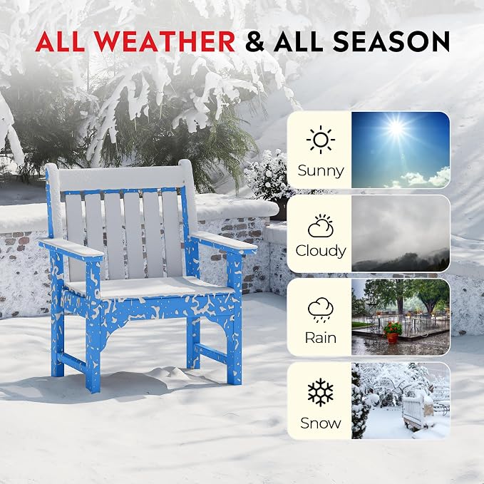 Costaelm Outdoor Patio Table and Chairs Set of 2, 2-Piece HDPE Garden Chair with Square Adirondack Side Table Set, Porch Chairs Coffee Table for Outside Porch Backyard, Pacific Blue