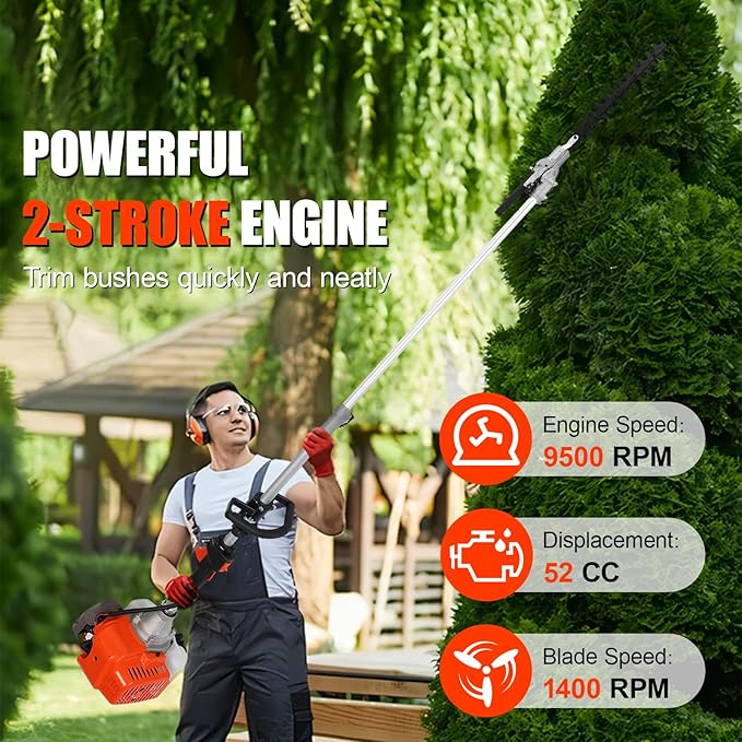 52cc Gas Weed Wacker, 5 in 1 Weed Eater Gas Powered, Brush Cutter and Gas String Trimmer 2-Cycle Extreme Duty, 1-Year Warranty, Grass Trimmer 2025 Upgraded