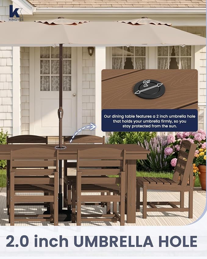 KINGYES Patio Armless Dinning Chairs Set of 2, HDPE All-Weather Outdoor Patio Chairs for Garden Backyard, Brown