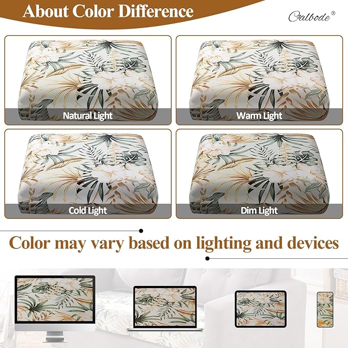 CALBODE 12Pcs Stretch Patio Cushion Cover, Tropical Floral and Leaf Pattern Sofa Covers for Patio Furniture Cushions Washable Reusable Couch Covers Replacement for All Season(Cover Only)