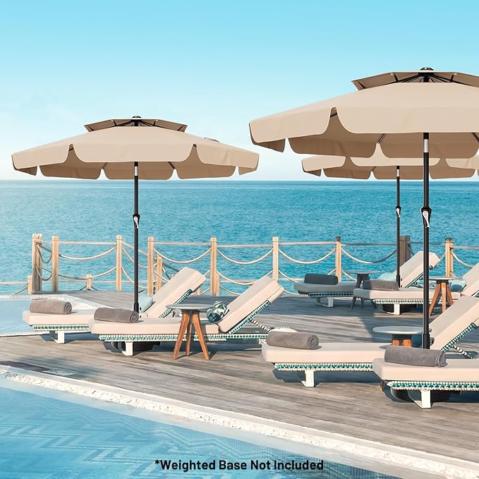 AreShark 9ft 2-Tier Patio Umbrella with Valance - Outdoor Umbrella Waterproof UV Protection, Market Table Umbrella w/Push Button Tilt&Crank for Pool, Porch, Garden(Beige)