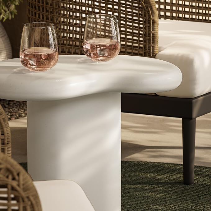 Modway Elowen Side Table in White - Concrete Sculptural Pedestal Accent Table for Indoor and Outdoor Spaces
