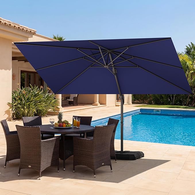 HASLE OUTFITTERS 9x12 FT Patio Cantilever Umbrella with Base, Outdoor Offset Large Rectangular Heavy Duty Umbrellas with 360° Rotation for Pool Garden Deck，Navy