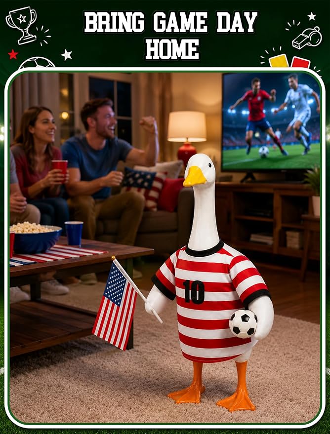 ROSSNY USA Soccer Porch Goose Outfit for 23 in Goose Statue | One-Piece Easy Dress Design, Summer Sports Fan Jersey Goose Clothes, Game Day Decor for Patio Yard Lawn